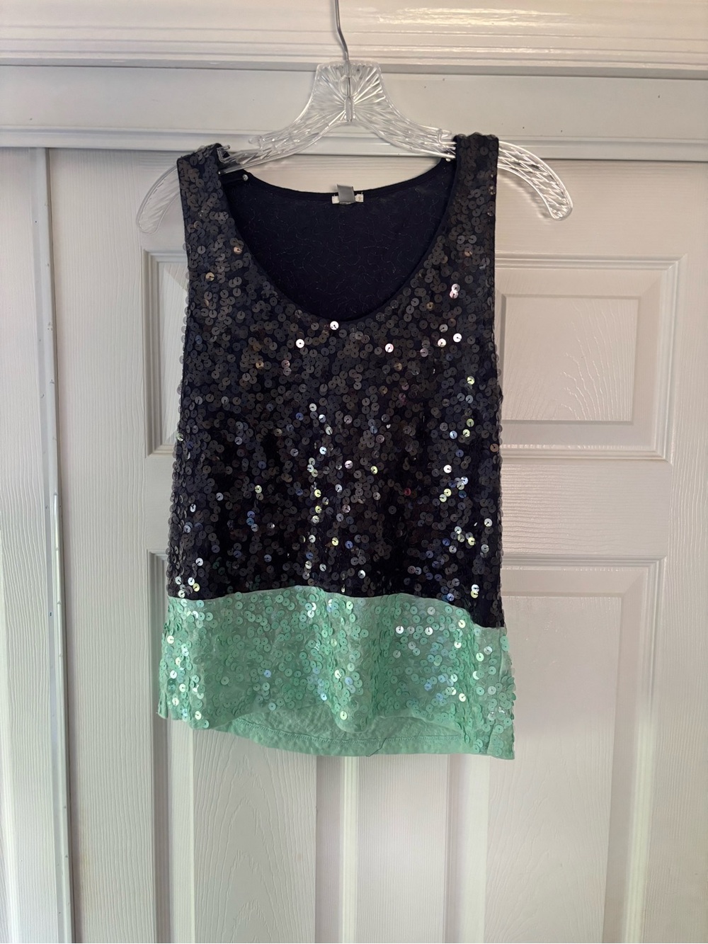 J. Crew Blue and Mint Sequin Tank Top